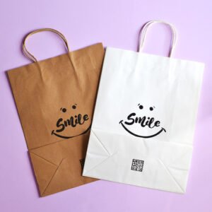 Kraft Shopping Bag (24x32x12) - 100 Gsm 4 Color Print - White & Brown