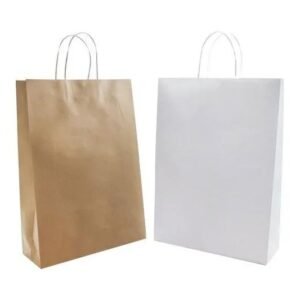 50 Pcs Shopping Bag Ready Made (Plain) 100 Gsm - White & Brown